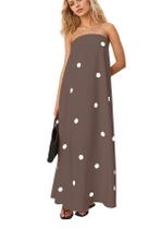 Vestido maxi calbático feminino de bolinhas sem alças de verão
