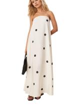 Vestido maxi calbático feminino de bolinhas sem alças de verão