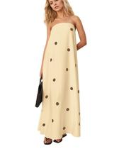 Vestido maxi calbático feminino de bolinhas sem alças de verão