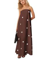 Vestido maxi calbático feminino de bolinhas sem alças de verão
