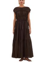 Vestido maxi calbático feminino plissado franzido em camadas sem mangas
