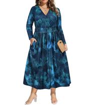 Vestido maxi CARCOS Plus Size verde com decote em V floral 5GG para mulheres Vestido maxi CARCOS Plus Size verde com decote em V floral 5GG para mulheres