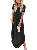 Vestido Maxi Casual de Verão ANRABESS - Praia - Preto Vestido Maxi Casual de Verão ANRABESS - Praia - Preto