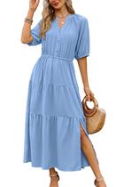 Vestido maxi CCTOO com estampa floral e manga folhada azul claro para mulheres