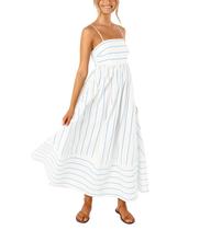 Vestido maxi chouyatou feminino listrado nas costas com blusa azul e branca