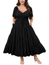 Vestido maxi CICIDUDU Plus Size Boho de Verão com bolsos preto