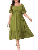 Vestido maxi CICIDUDU plus size para mulheres curvilíneas, verde Vestido maxi CICIDUDU plus size para mulheres curvilíneas, verde