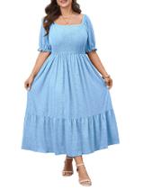 Vestido maxi CICIDUDU Plus Size Summer para mulheres curvilíneas, azul
