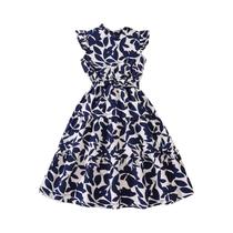 Vestido Maxi Com Estampa De Folhas Azul Royal E Mangas Em Forma De Asa Para Meninas Vestido Maxi Com Estampa De Folhas Azul Royal E Mangas Em Forma De Asa Para Meninas