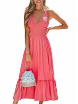 Vestido maxi CUPSHE com decote em V sem mangas, vestido vermelho