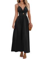 Vestido maxi CUPSHE, decote em V, sem mangas, torcido, longo, raiom preto