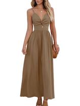 Vestido maxi CUPSHE feminino com decote em V, sem mangas, praia, café de verão