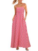 Vestido maxi CUPSHE feminino de verão sem mangas listrado vermelho M Vestido maxi CUPSHE feminino de verão sem mangas listrado vermelho M