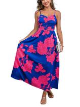 Vestido maxi CUPSHE feminino floral de verão sem mangas azul/vermelho