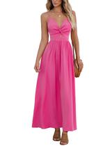 Vestido maxi CUPSHE torcido com decote em V sem mangas, rayon rosa choque