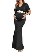 Vestido maxi de maternidade AISWI elegante com decote em V e manga de lenço
