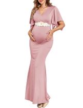 Vestido maxi de maternidade AISWI Maxi com decote em V e mangas de lenço