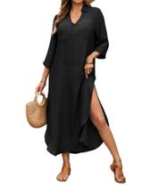 Vestido maxi de praia longo com capa de banho Bsubseach, decote em V, preto Vestido maxi de praia longo com capa de banho Bsubseach, decote em V, preto