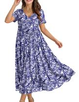 Vestido maxi de verão YESNO casual floral com decote em V com bolsos
