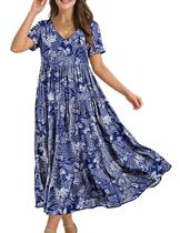 Vestido maxi de verão YESNO casual floral com decote em V Swing 3GG EVF CR488