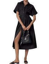 Vestido maxi Dewpaur listrado com botão frontal plissado para mulheres