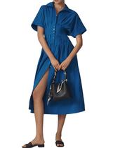 Vestido maxi Dewpaur listrado com botão frontal plissado para mulheres