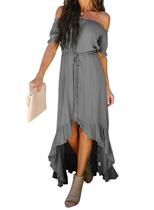 Vestido maxi Dokotoo Off Shoulder High Low Grey para mulheres