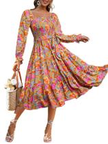 Vestido Maxi Dress Simplee feminino com estampa floral de manga comprida