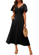 Vestido maxi ECOWISH 2026 casual esvoaçante de manga curta preto GG
