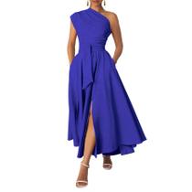 Vestido maxi Ekaliy com um ombro dividido, azul, coquetel, feminino