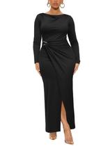 Vestido maxi Ekaliy, elegante, gola alta, manga comprida, preto, GG Vestido maxi Ekaliy, elegante, gola alta, manga comprida, preto, GG