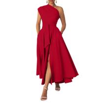 Vestido maxi Ekaliy One Shoulder A Line Flowy Red para mulheres Vestido maxi Ekaliy One Shoulder A Line Flowy Red para mulheres