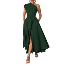 Vestido maxi Ekaliy One Shoulder verde sem mangas para mulheres