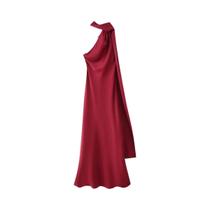 Vestido Maxi Elegante Feminino Sem Mangas, Com Decote Halter E Costas Descobertas, Em Seda Satin