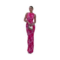 Vestido Maxi Elegante Para Mulheres Sem Mangas Com Bordado De Flores 3D Em Tule, Ajuste Slim, Moda