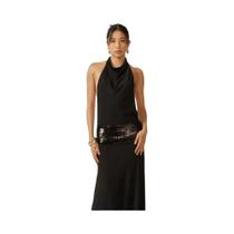 Vestido Maxi Elegante Sem Costas Com Alças Sisterlinda Bodycon Sólido Com Patchwork Drapeado Para