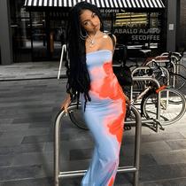 Vestido Maxi Estampado Sem Alças Para Mulheres, off Shoulder, Costas Descobertas, Vestido Longo De Vestido Maxi Estampado Sem Alças Para Mulheres, off Shoulder, Costas Descobertas, Vestido Longo De