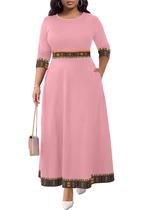 Vestido maxi FANDEE casual para mulheres com manga 3/4 e gola redonda