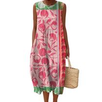 Vestido maxi feminino Akivide com estampa floral boho de verão com bolsos Vestido maxi feminino Akivide com estampa floral boho de verão com bolsos