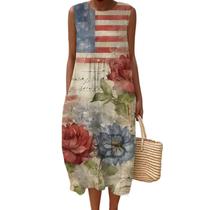 Vestido maxi feminino Akivide com estampa floral boho de verão com bolsos