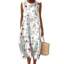 Vestido maxi feminino Akivide com estampa floral boho de verão com bolsos Vestido maxi feminino Akivide com estampa floral boho de verão com bolsos