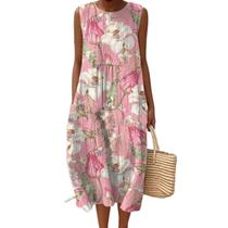 Vestido maxi feminino Akivide com estampa floral boho de verão com bolsos Vestido maxi feminino Akivide com estampa floral boho de verão com bolsos