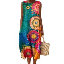 Vestido maxi feminino Akivide com estampa floral boho de verão com bolsos Vestido maxi feminino Akivide com estampa floral boho de verão com bolsos