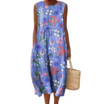 Vestido maxi feminino Akivide com estampa floral boho de verão com bolsos Vestido maxi feminino Akivide com estampa floral boho de verão com bolsos