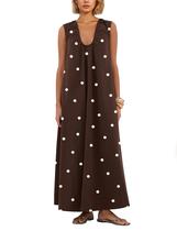 Vestido maxi feminino Ardrem sem mangas franzido com bolsos laterais Vestido maxi feminino Ardrem sem mangas franzido com bolsos laterais