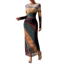 Vestido maxi feminino com estampa LIGHT DOT Bodycon de manga comprida Vestido maxi feminino com estampa LIGHT DOT Bodycon de manga comprida