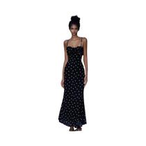 Vestido Maxi Feminino De Bolinhas Tendência De Verão Com Decote Canoa E Alça Fina, Elegante Para