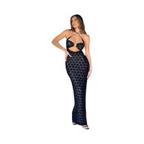 Vestido Maxi Feminino De Cor Sólida Com Decote Vazado Sexy E Detalhe De Bolsa Nas Pernas, Estilo