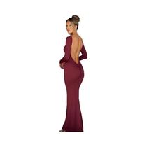 Vestido Maxi Feminino De Manga Longa Sem Costas Com Franzido Dulzura Bodycon Sexy Para Festas E Vestido Maxi Feminino De Manga Longa Sem Costas Com Franzido Dulzura Bodycon Sexy Para Festas E