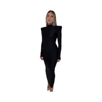 Vestido Maxi Feminino Elegante com Gola Alta e Ombro Aberto - Moda 2023 Vestido Maxi Feminino Elegante com Gola Alta e Ombro Aberto - Moda 2023